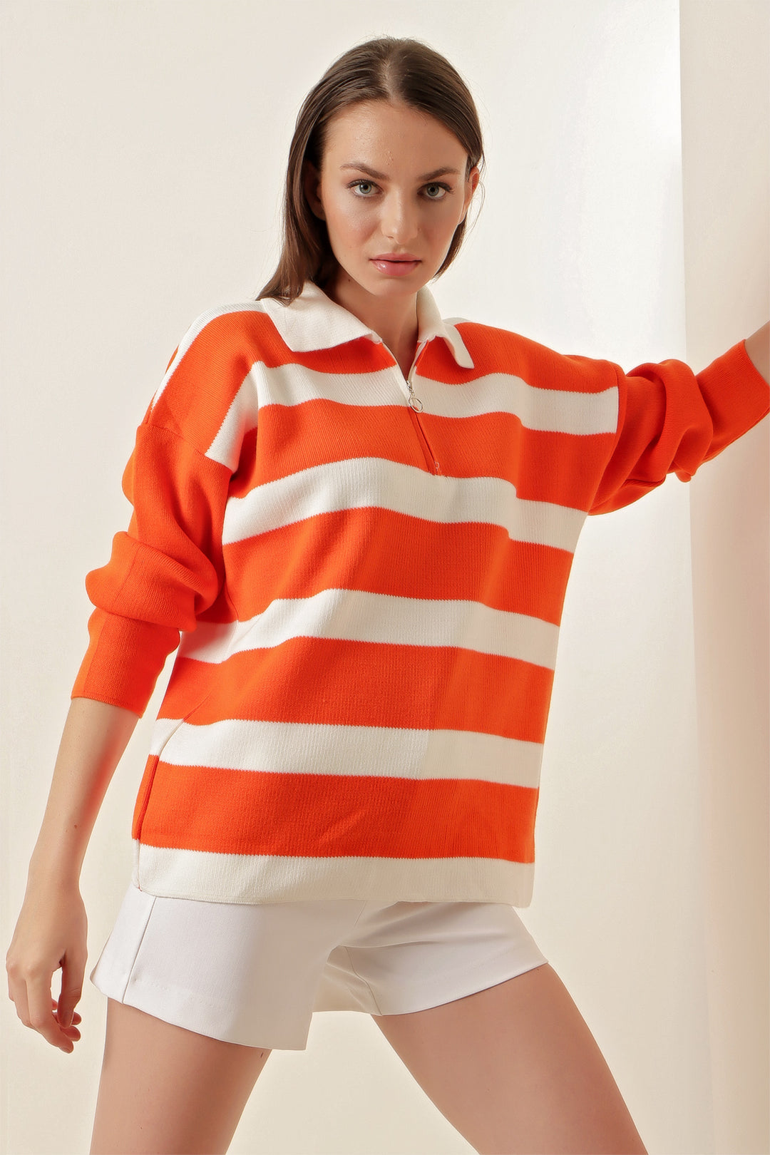 BGD Women Striped Oversized Sweater - Orange - Avondale