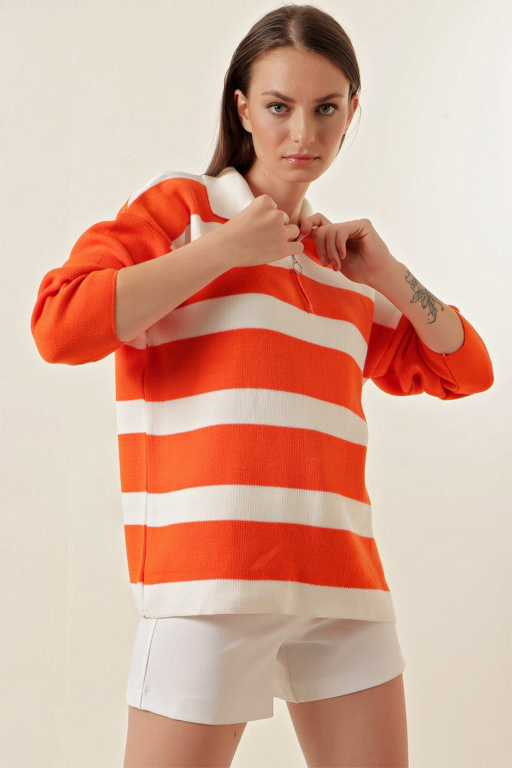 BGD Women Striped Oversized Sweater - Orange - Avondale