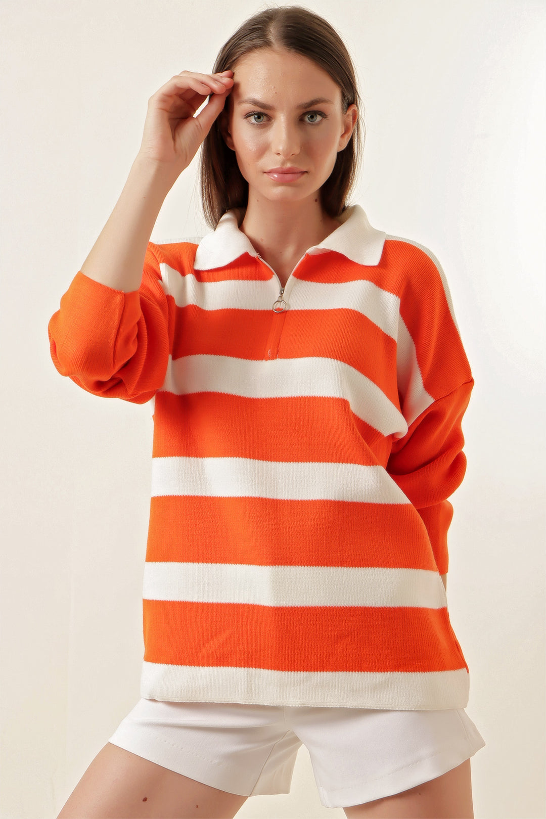 BGD Women Striped Oversized Sweater - Orange - Avondale