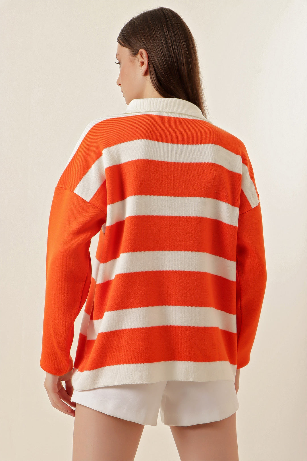 BGD Women Striped Oversized Sweater - Orange - Avondale