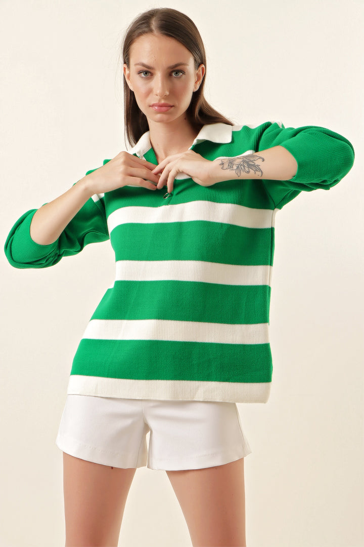 BGD Women Striped Oversized Sweater - Green - Avondale