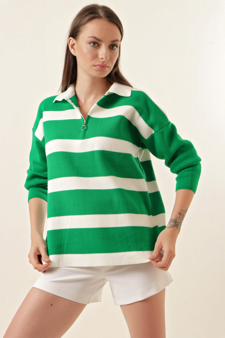 BGD Women Striped Oversized Sweater - Green - Avondale