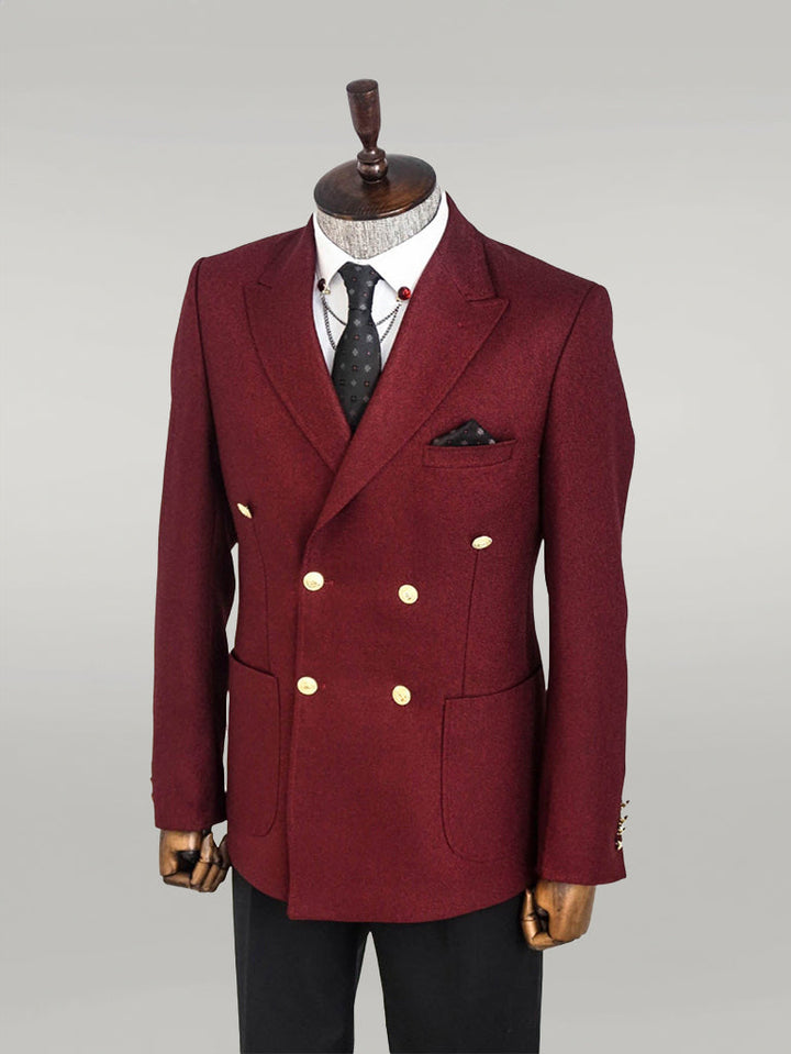 WSS Double Breasted Slim Fit Burgundy Men Blazer  - Singen