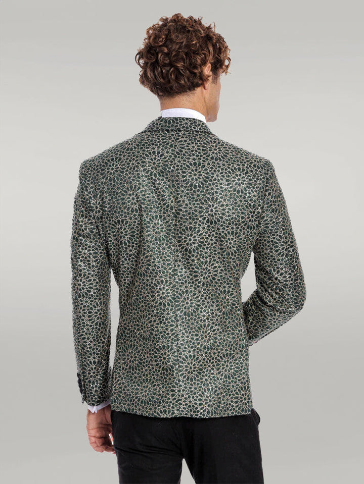 WSS Flower Embroidered Pattern Green Men Prom Blazer  - Singen