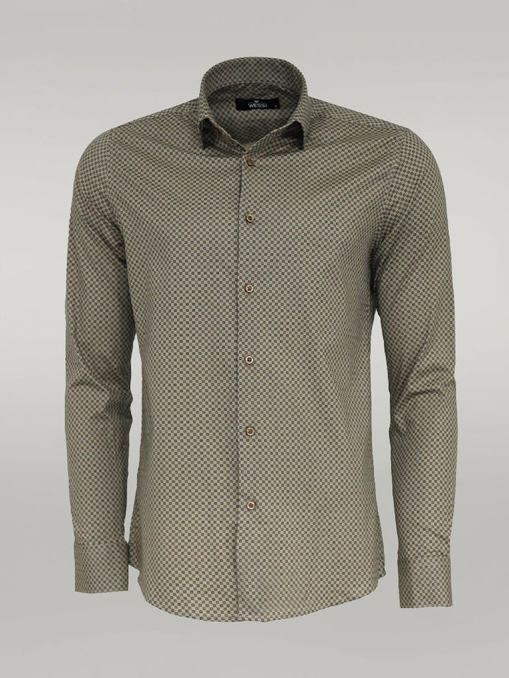 WSS Tiny Check Patterned Slim Fit Light Brown Men Shirt  - Singen