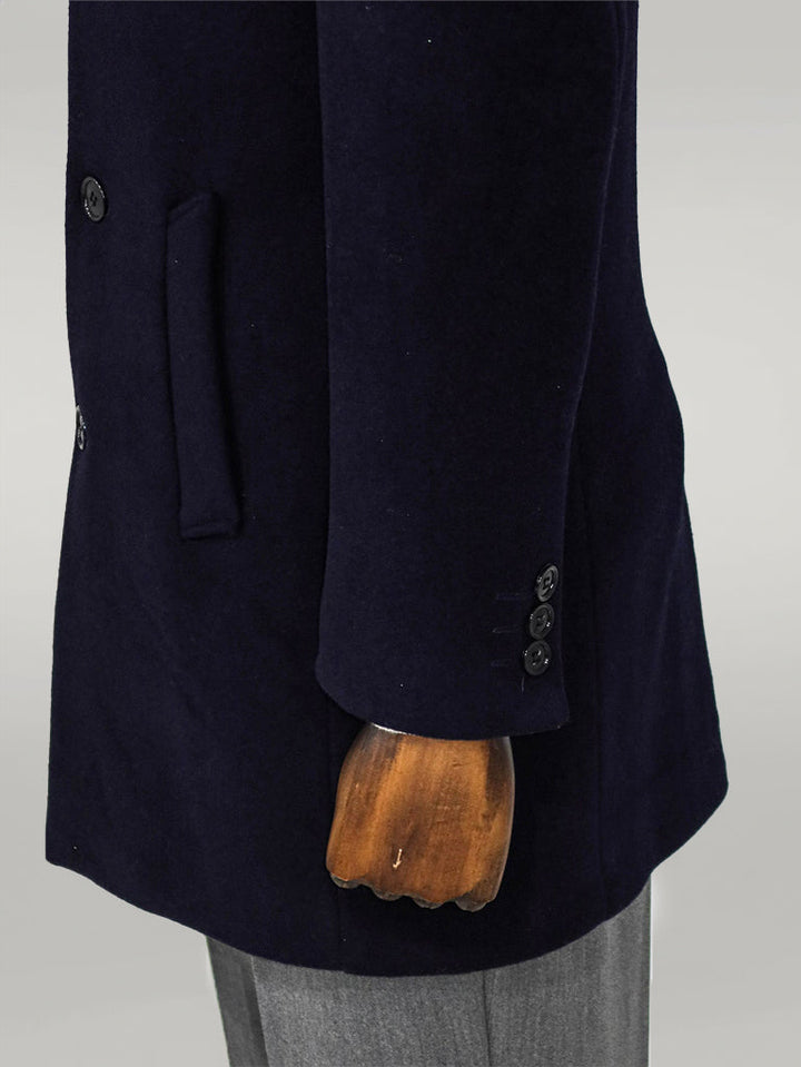 WSS Wide Lapel Wool Navy Blue Men Coat  - Singen