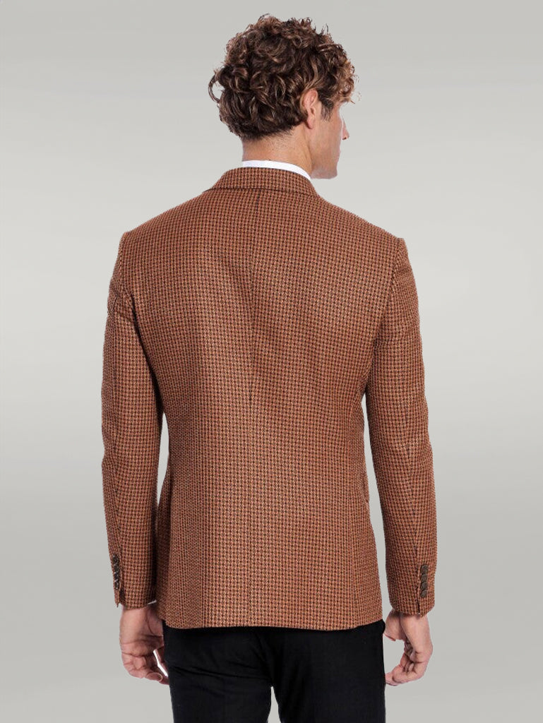 WSS Houndstooth Patterned Tawny Men Double Breasted Blazer  - Singen