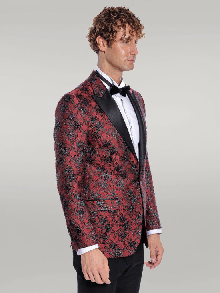 WSS Floral Patterned Slim Fit Burgundy Men Prom Blazer  - Singen