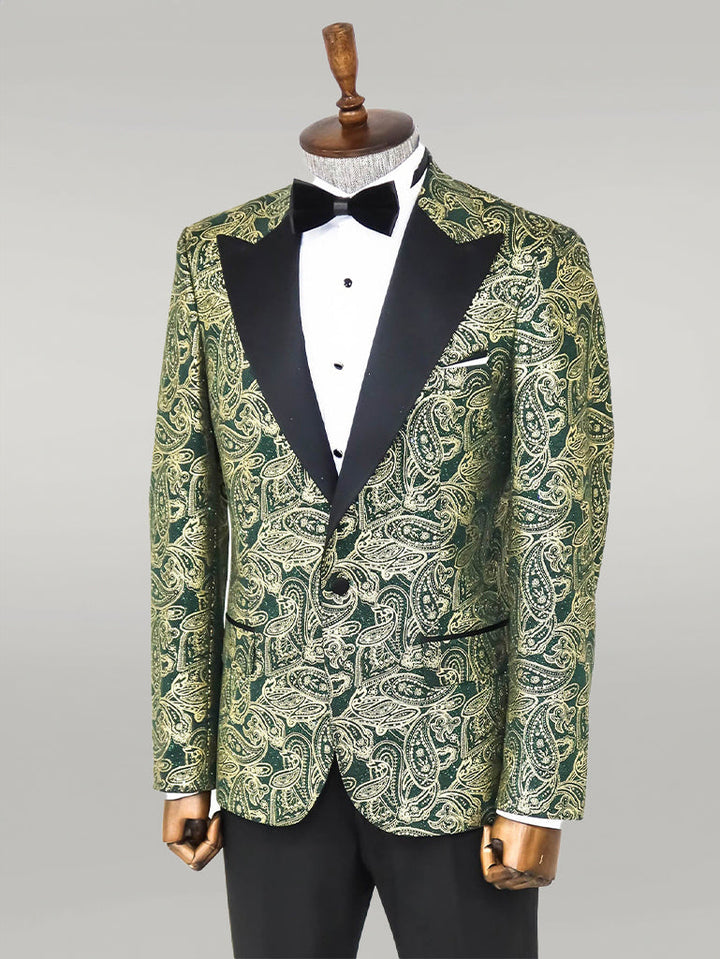 WSS Paisley Peak Lapel Green Men Prom Blazer  - Singen