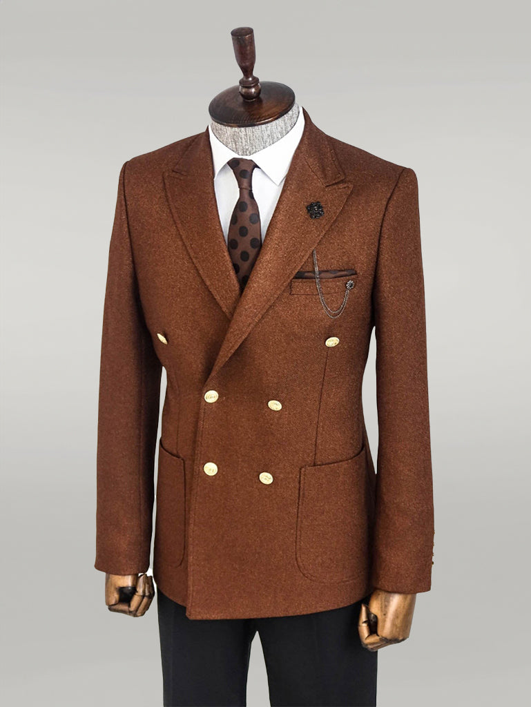 WSS Double Breasted Slim Fit Brown Men Blazer  - Singen