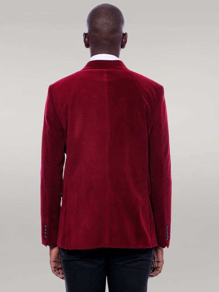 WSS Wide Peak Lapel Velvet Burgundy Men Blazer  - Singen