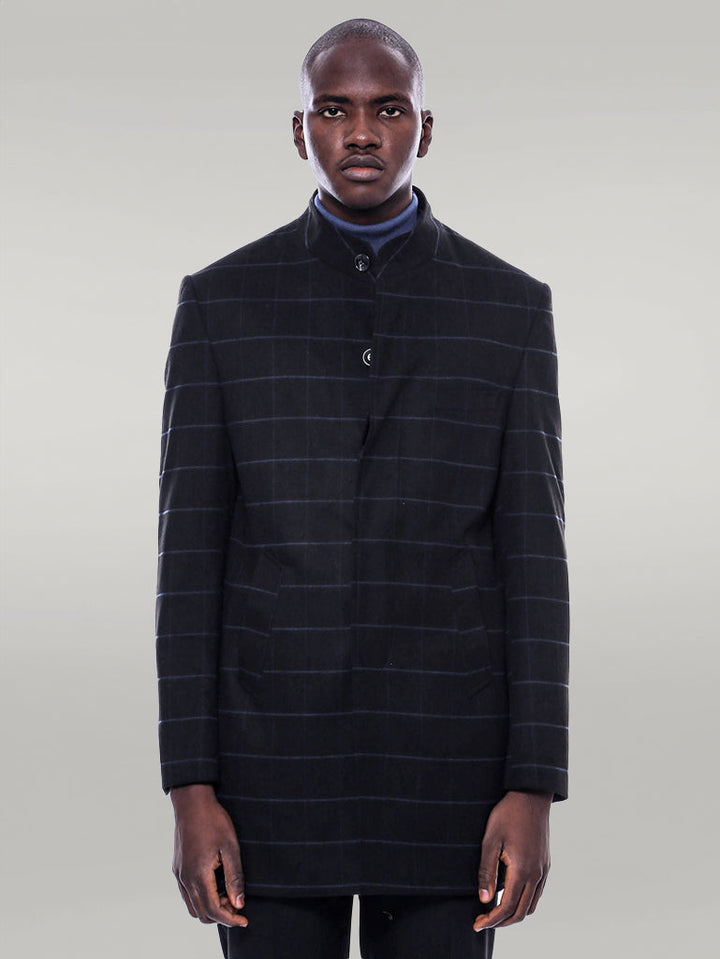 WSS Mandarin Collar Black Checked Coat  - Singen