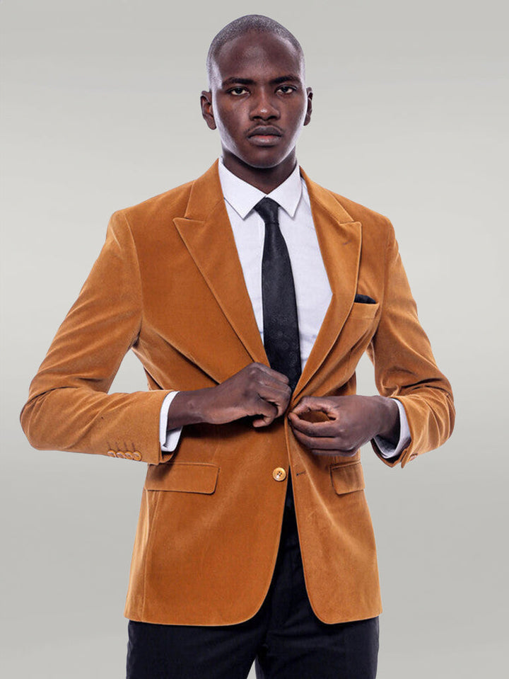 WSS Wide Peak Lapel Velvet Yellow Blazer  - Singen