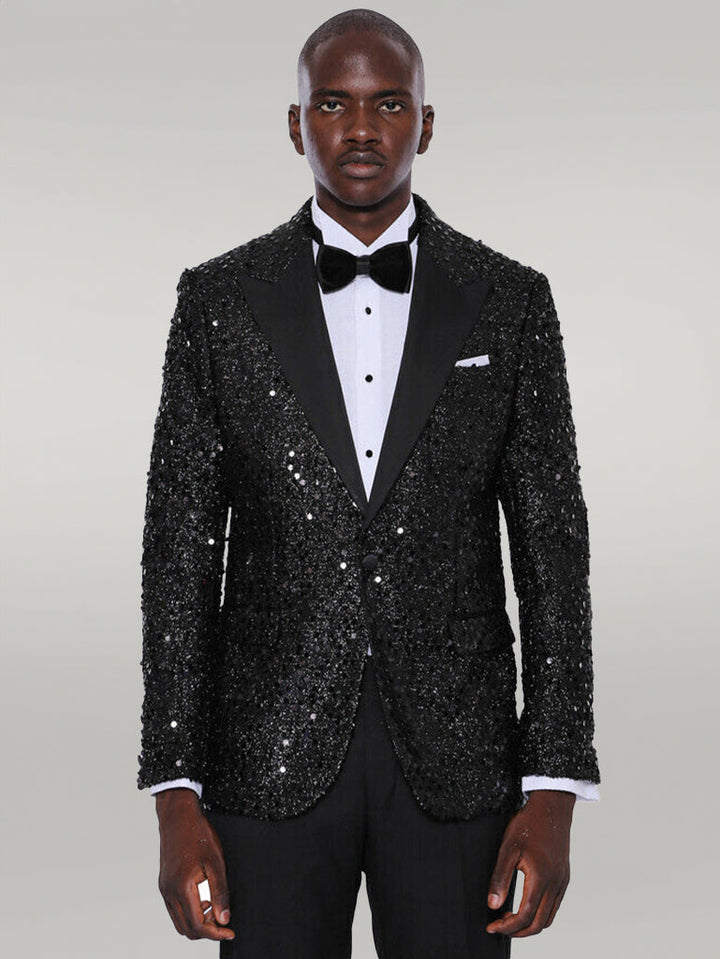 WSS Sequin Patterned Black Party Blazer  - Singen