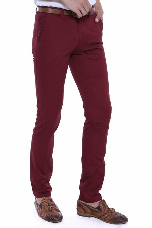 WSS 5 Pockets Patterned Burgundy Men Pants  - Singen