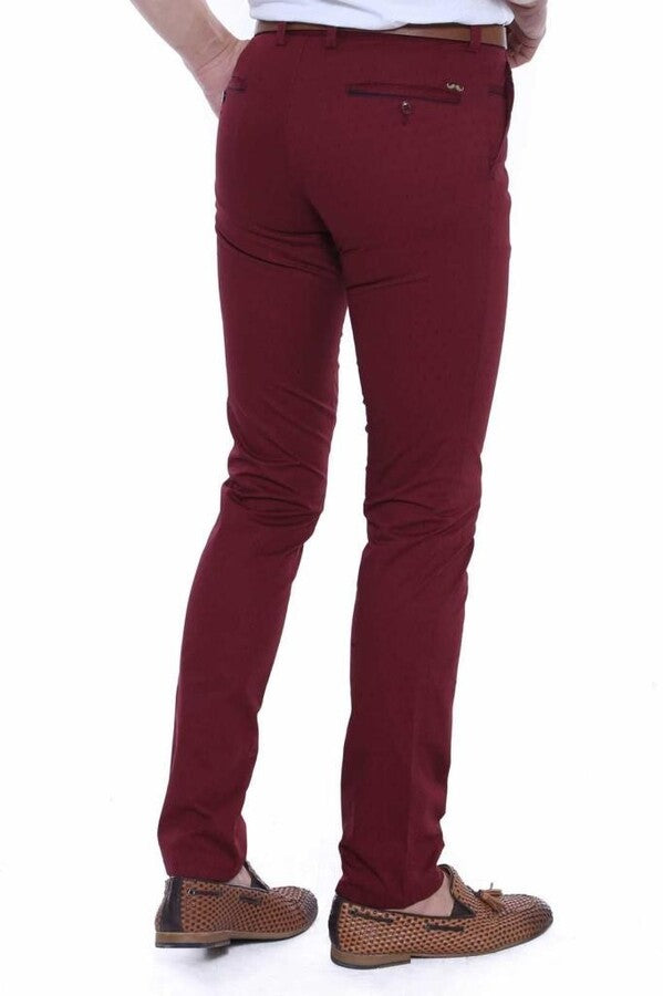 WSS 5 Pockets Patterned Burgundy Men Pants  - Singen