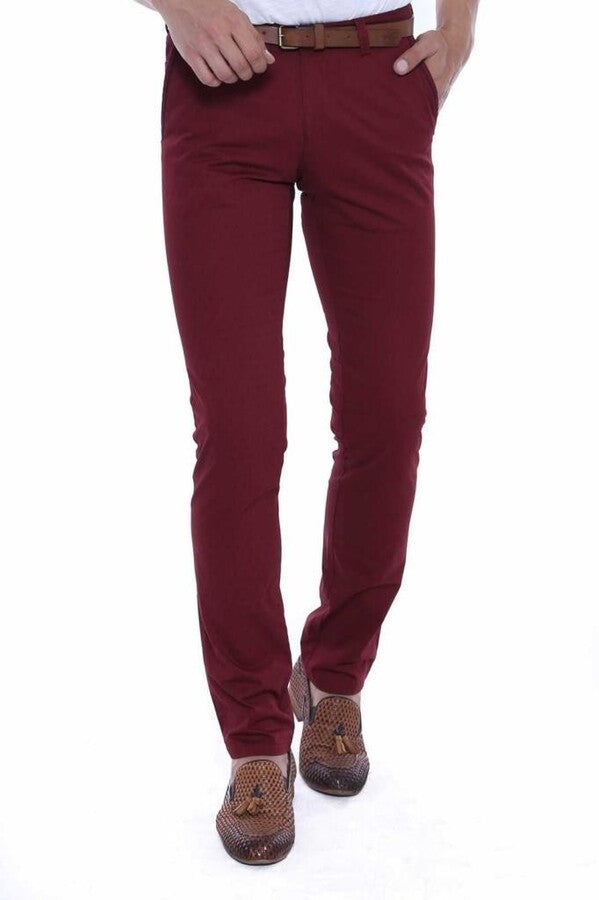 WSS 5 Pockets Patterned Burgundy Men Pants  - Singen