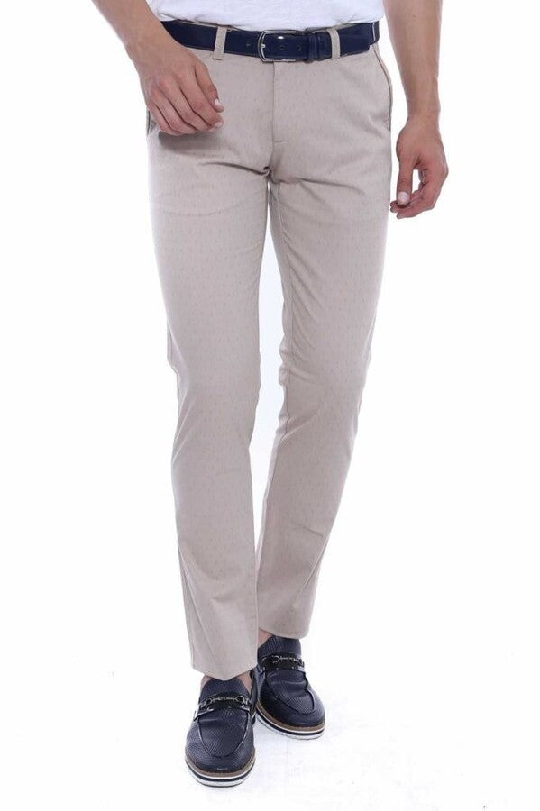 WSS 5 Pockets Patterned Men Beige Pants  - Singen