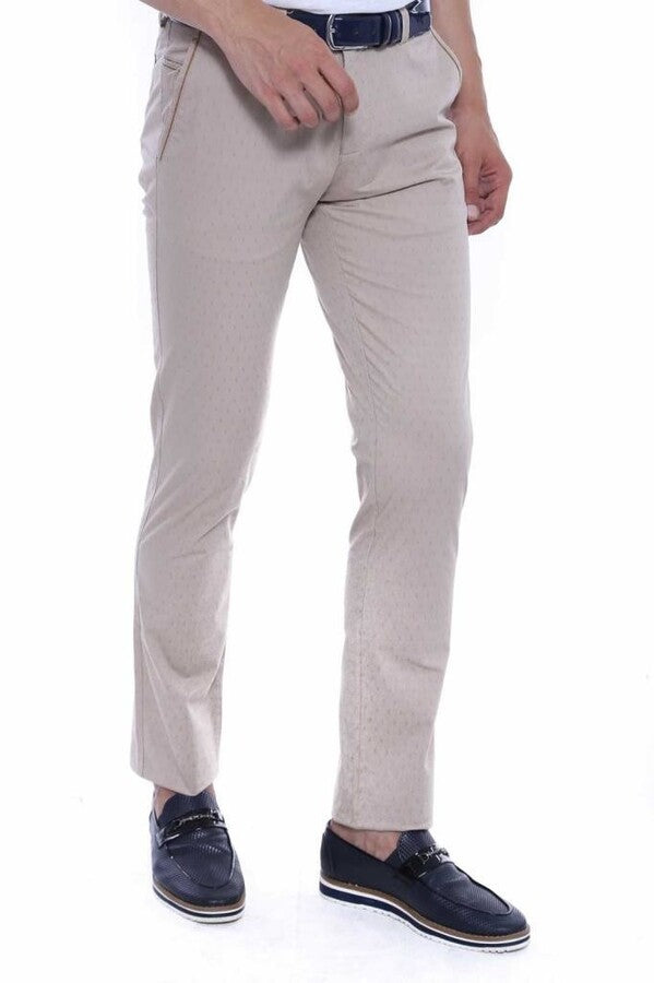 WSS 5 Pockets Patterned Men Beige Pants  - Singen