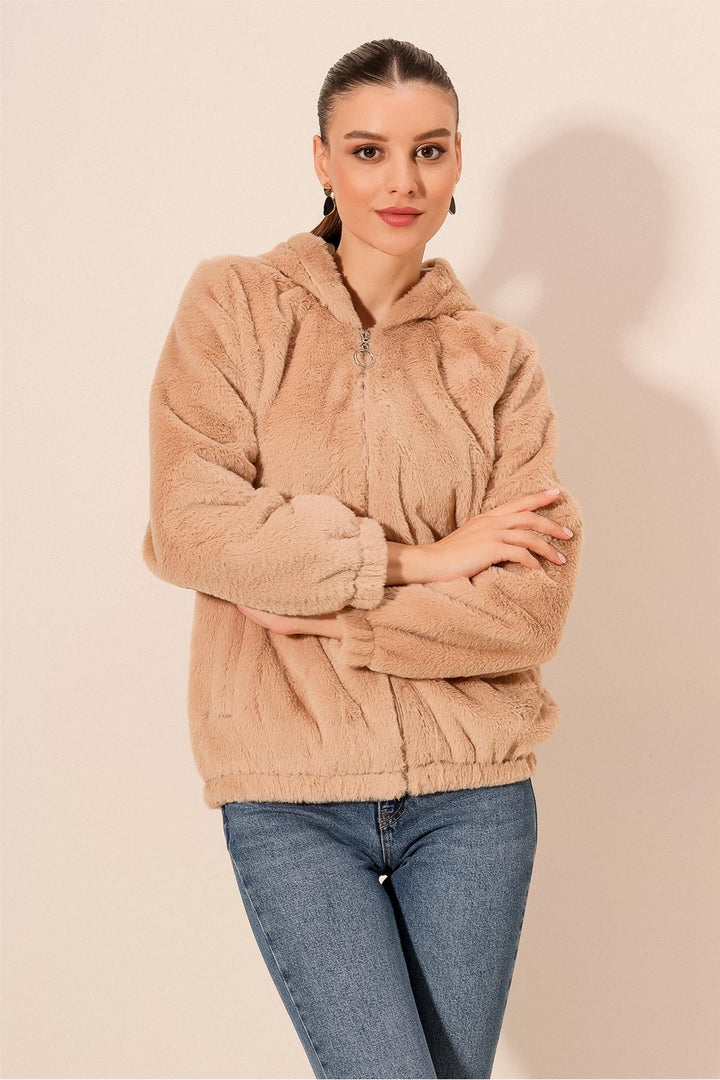 BGD Women Hooded Fur-Lined Inner Lined Coat - Biscuit - Avondale