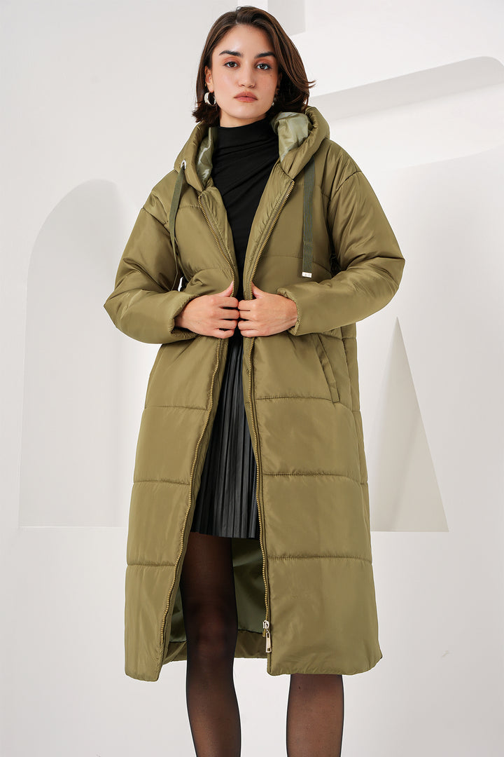 BGD Women Hooded Long Puffer Coat - Khaki - Avondale