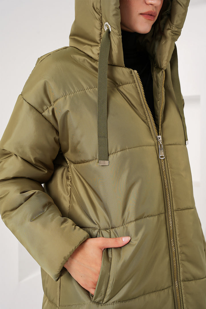 BGD Women Hooded Long Puffer Coat - Khaki - Avondale