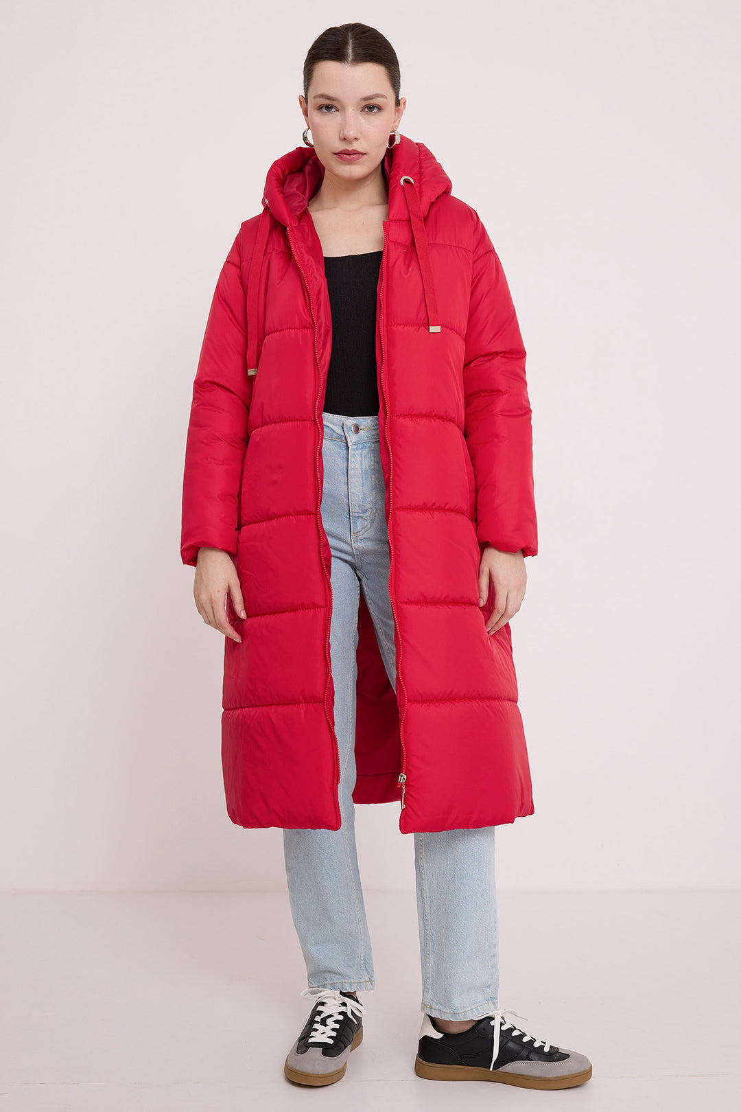 BGD Women Woman Red Hooded Long Puffer Coat 5120 - Avondale