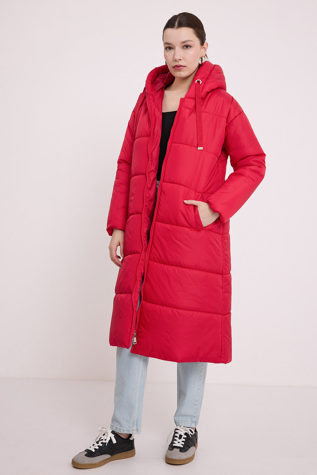 BGD Women Woman Red Hooded Long Puffer Coat 5120 - Avondale