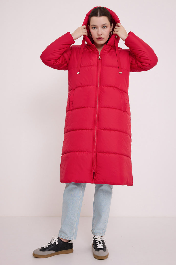 BGD Women Woman Red Hooded Long Puffer Coat 5120 - Avondale