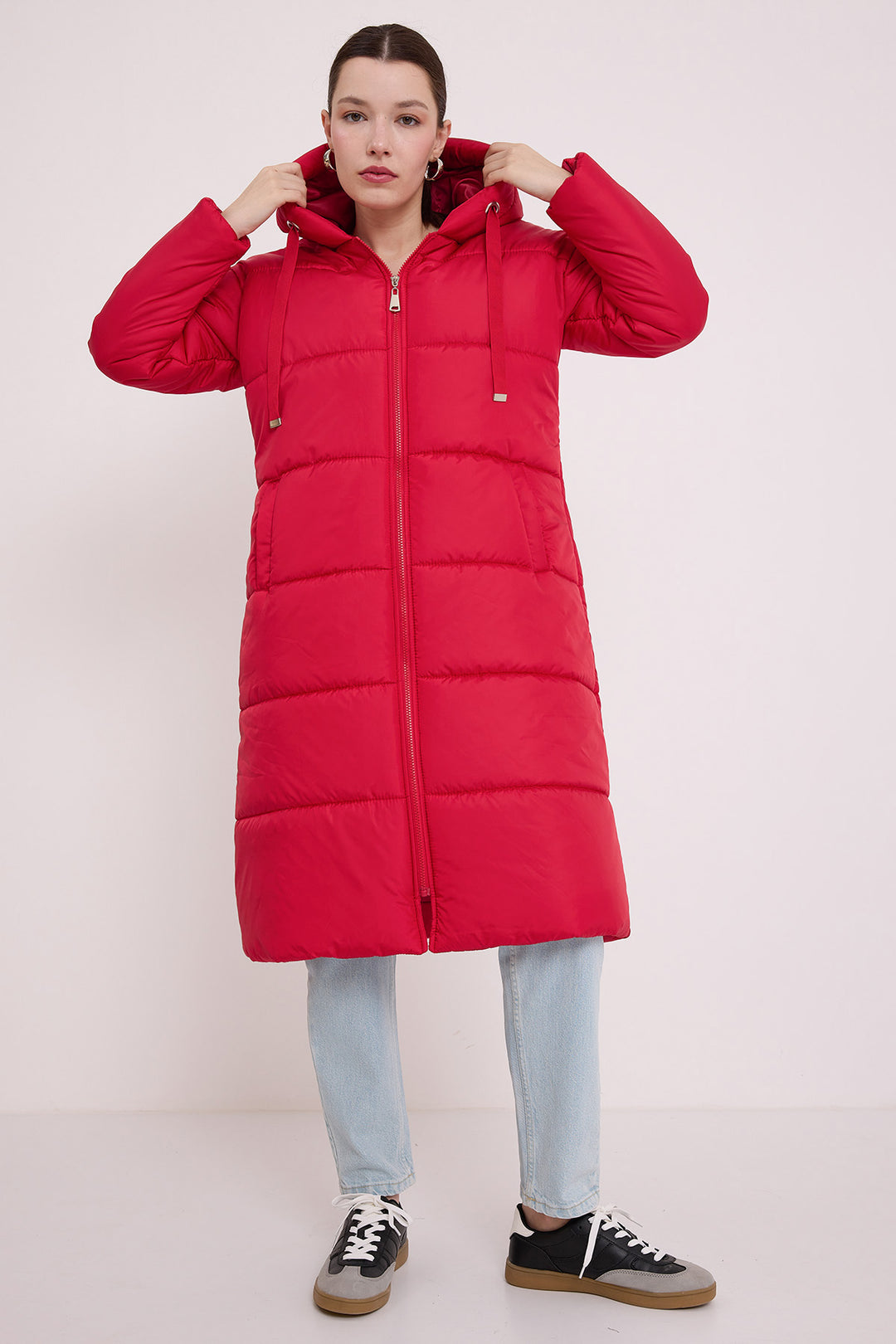 BGD Women Woman Red Hooded Long Puffer Coat 5120 - Avondale