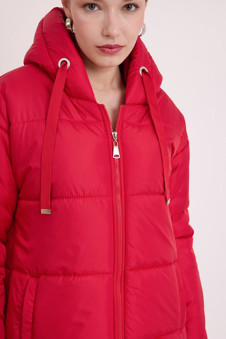 BGD Women Woman Red Hooded Long Puffer Coat 5120 - Avondale