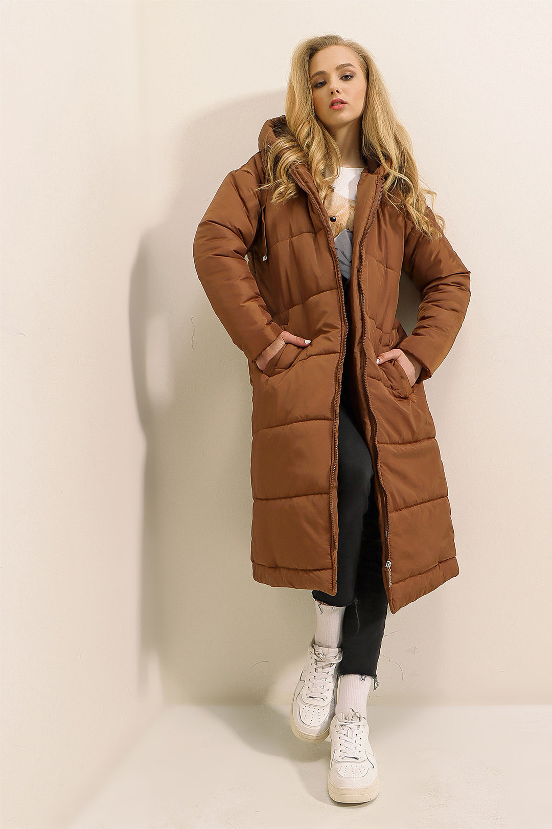 BGD Women Hooded Long Puffer Coat - Tan - Avondale