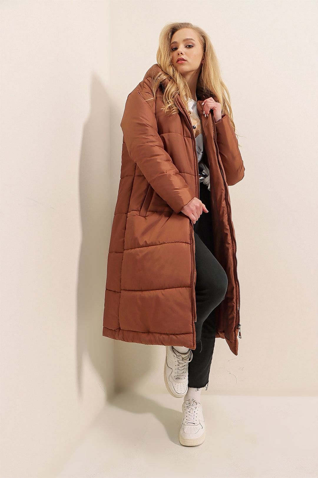 BGD Women Hooded Long Puffer Coat - Tan - Avondale