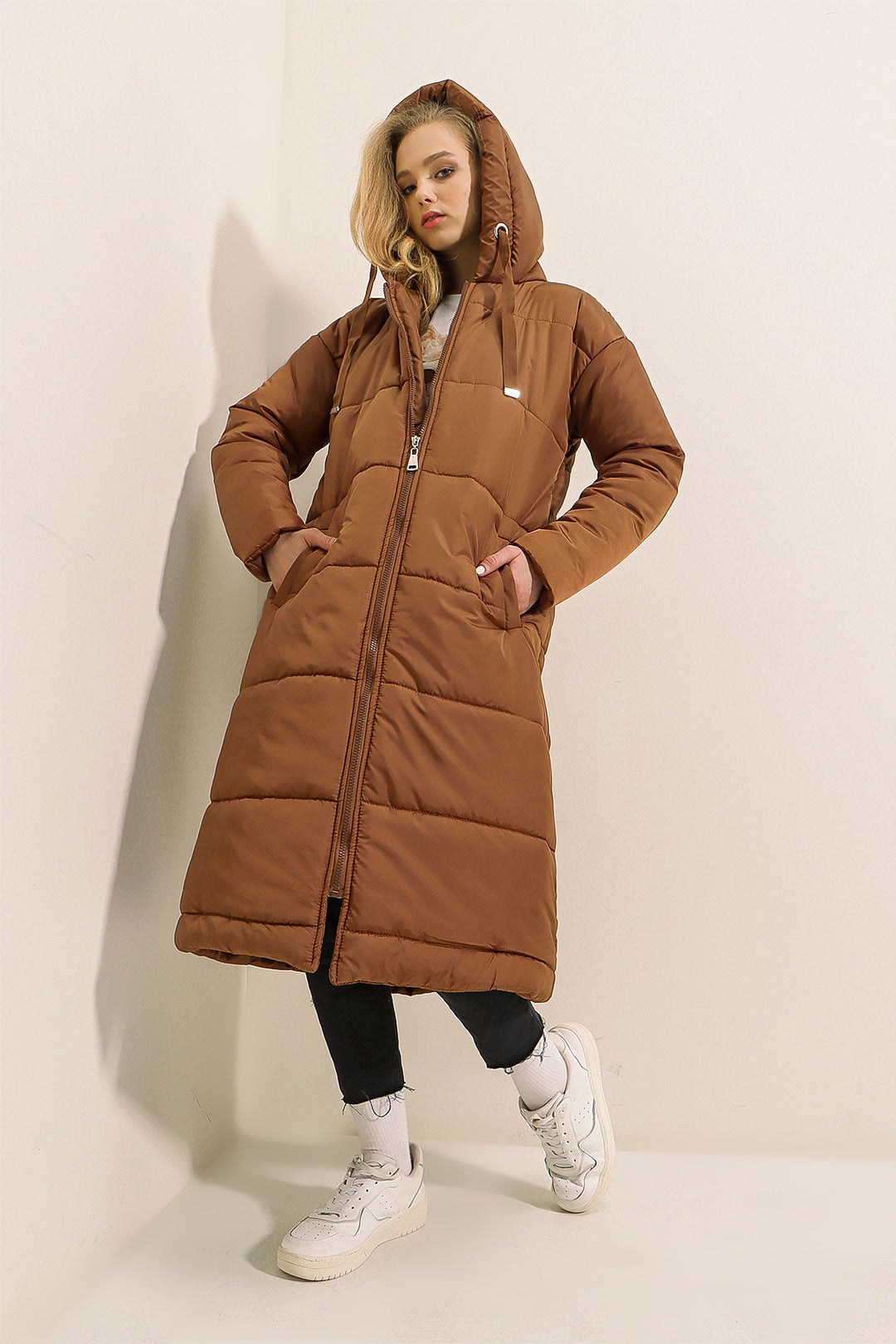 BGD Women Hooded Long Puffer Coat - Tan - Avondale