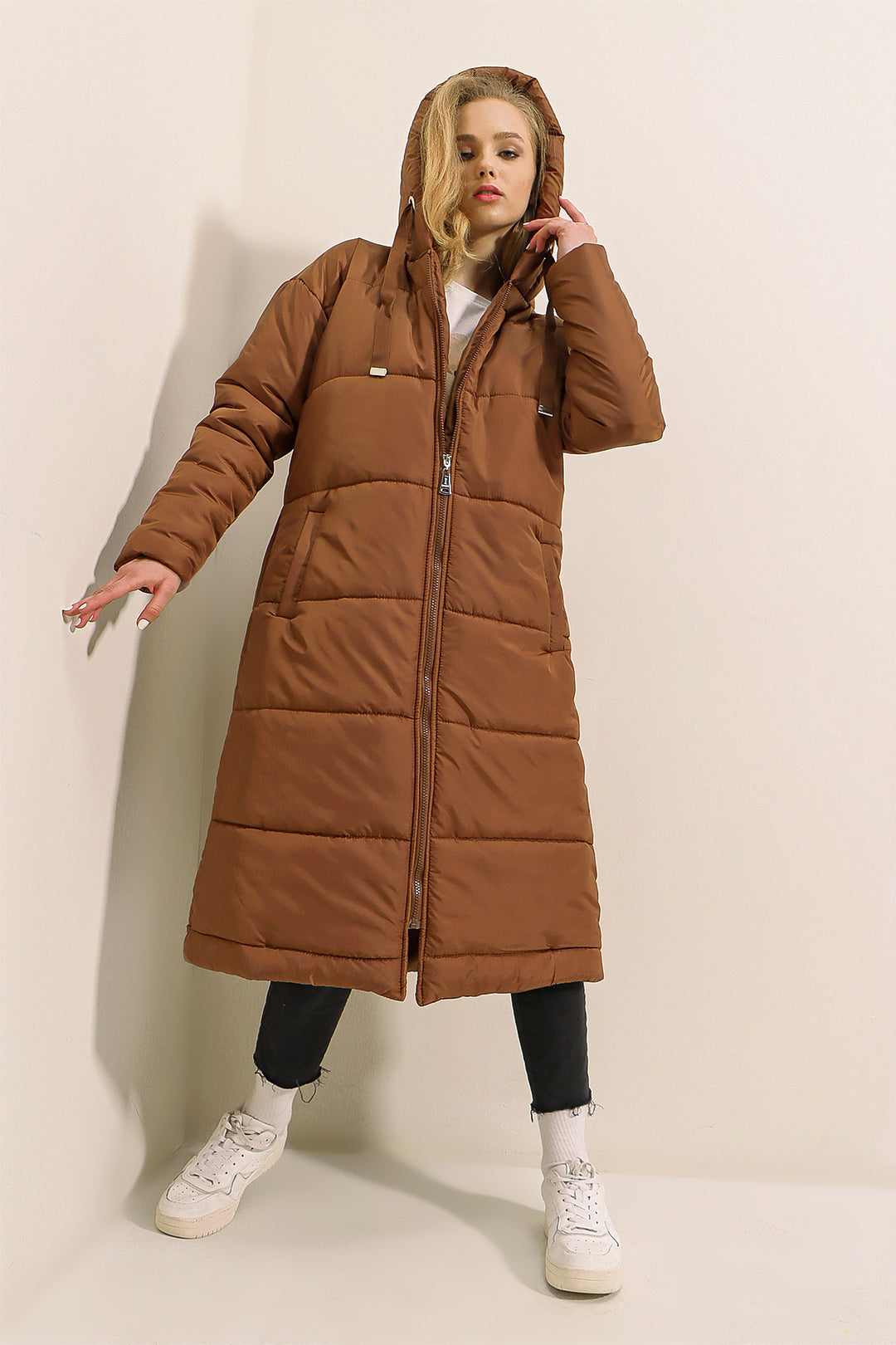 BGD Women Hooded Long Puffer Coat - Tan - Avondale