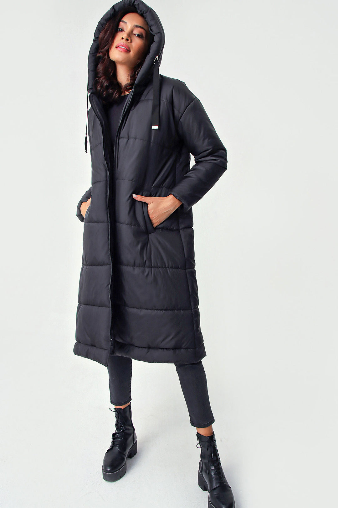 BGD Women Hooded Long Puffer Coat - Black - Avondale