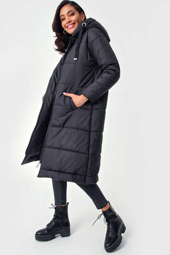 BGD Women Hooded Long Puffer Coat - Black - Avondale