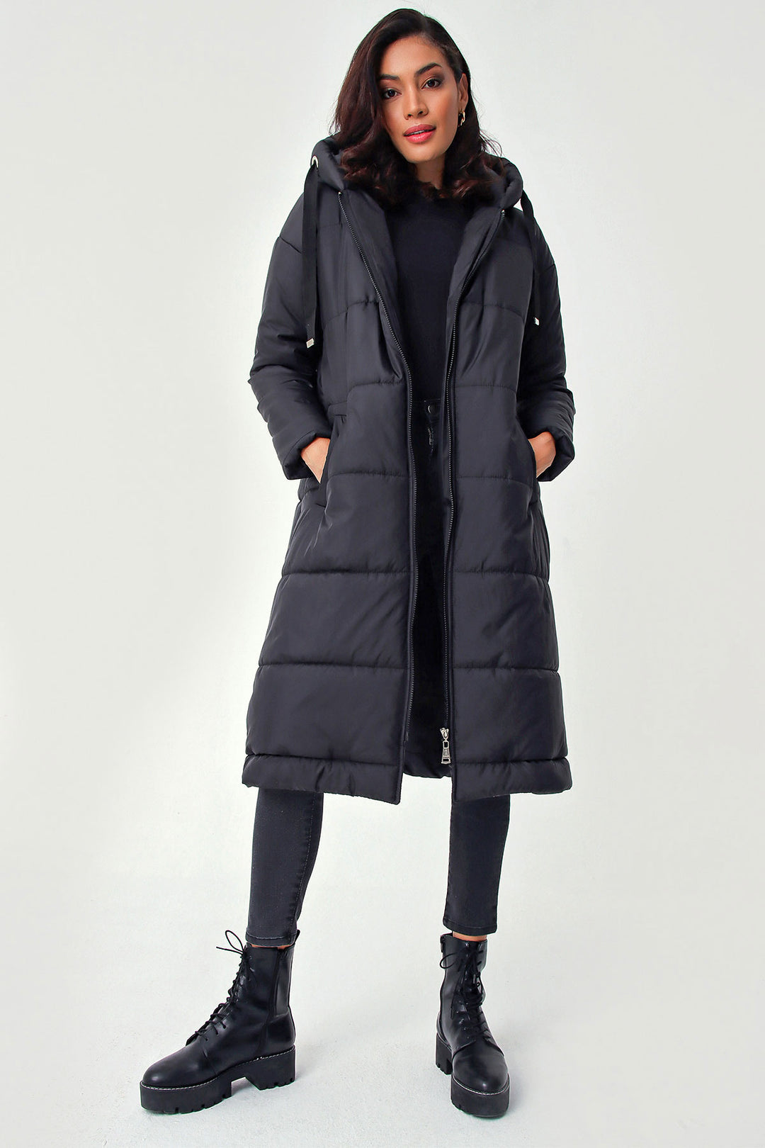 BGD Women Hooded Long Puffer Coat - Black - Avondale