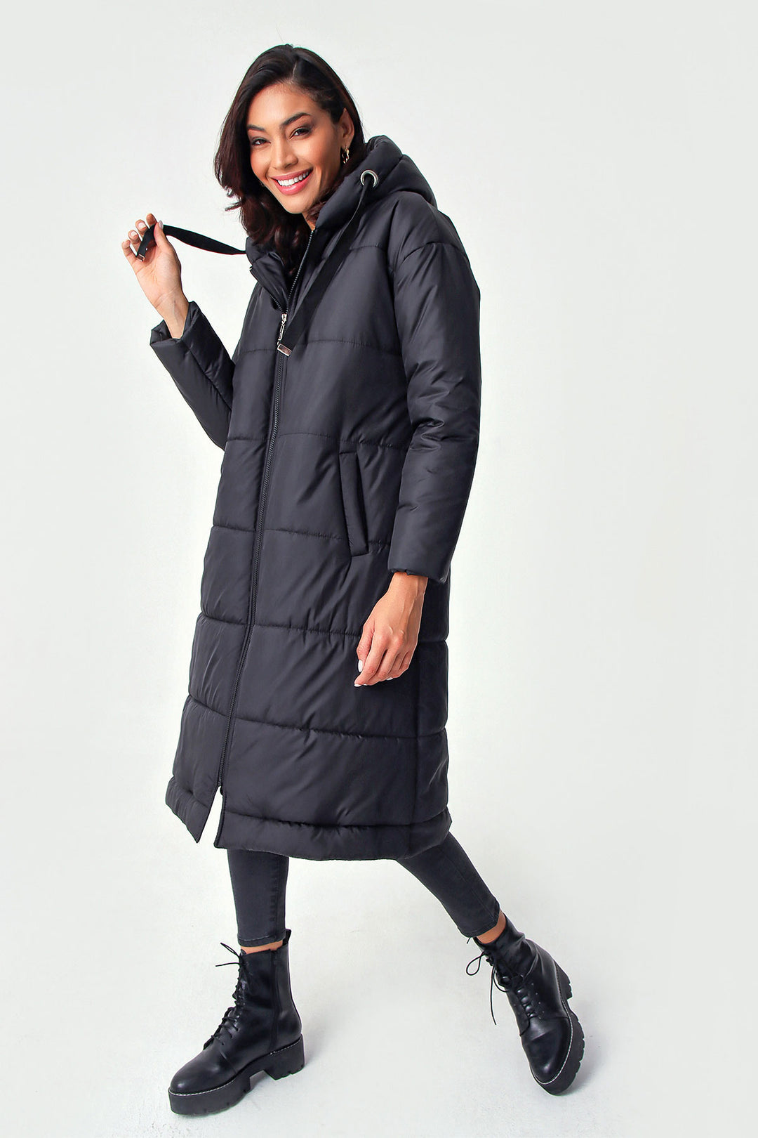 BGD Women Hooded Long Puffer Coat - Black - Avondale