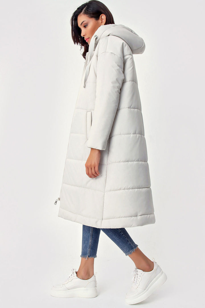 BGD Women Hooded Long Puffer Coat - Ecru - Avondale