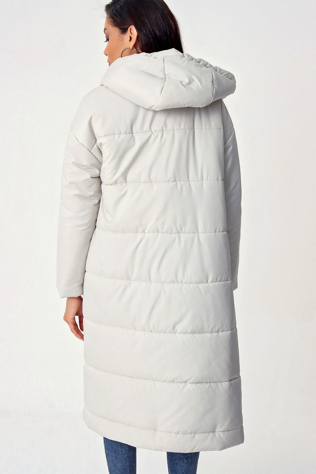 BGD Women Hooded Long Puffer Coat - Ecru - Avondale