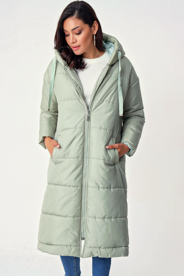 BGD Women Hooded Long Puffer Coat - Mint - Avondale