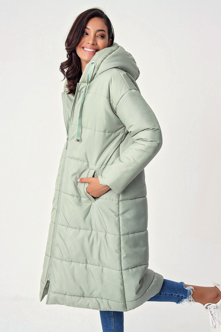 BGD Women Hooded Long Puffer Coat - Mint - Avondale