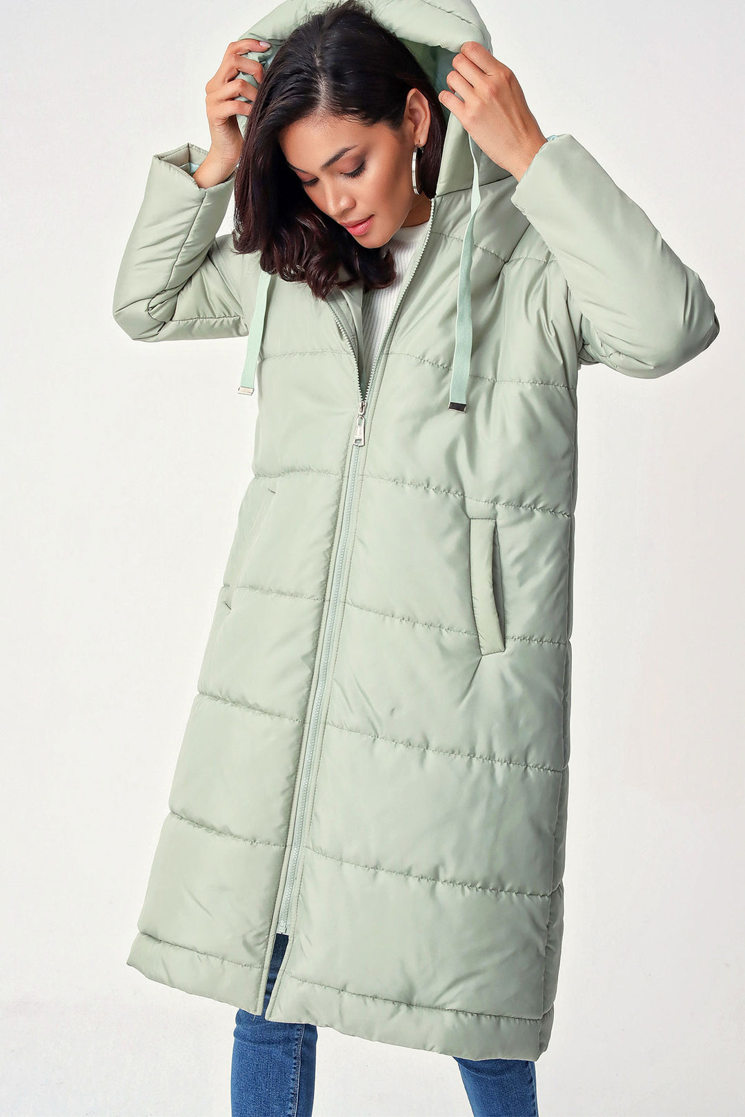 BGD Women Hooded Long Puffer Coat - Mint - Avondale