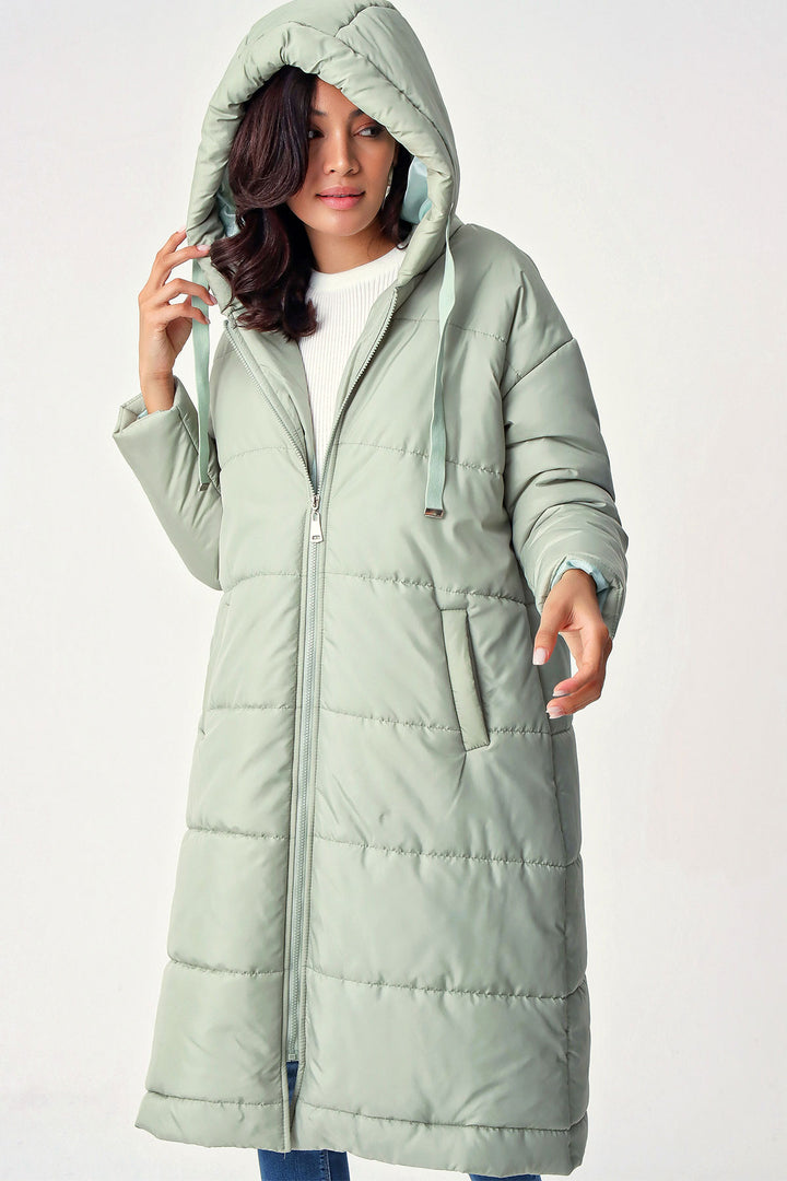 BGD Women Hooded Long Puffer Coat - Mint - Avondale