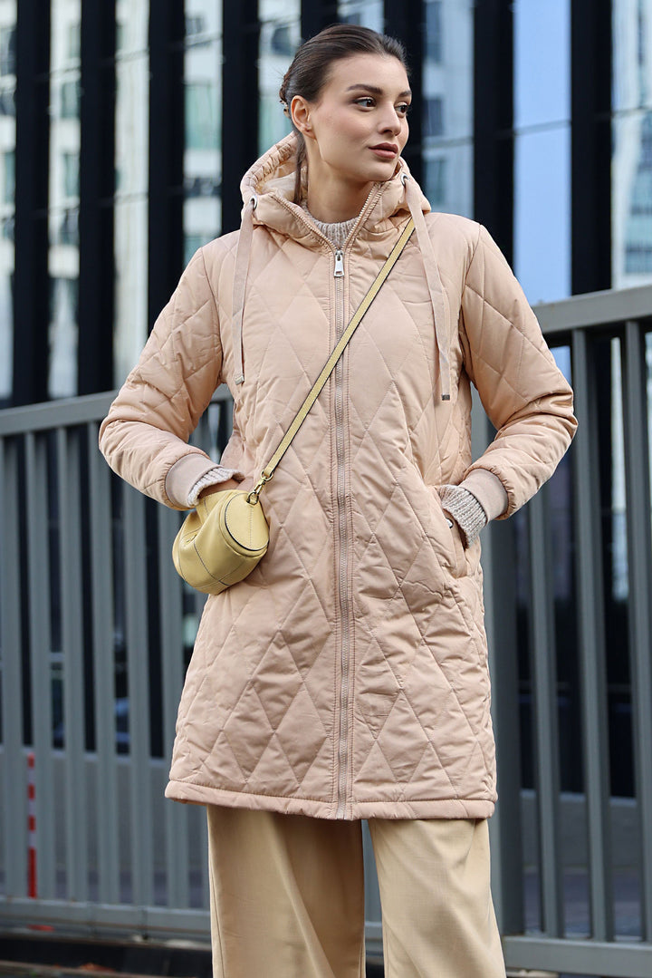 BGD Women Quilted Long Puffer Jacket - Beige - Avondale