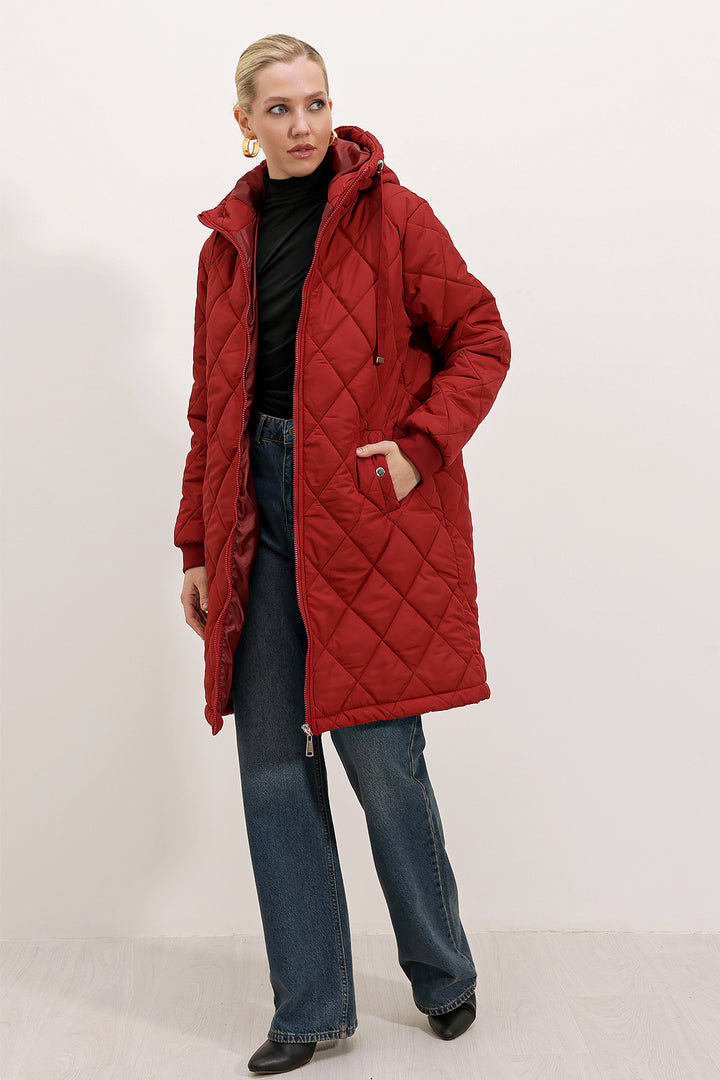 BGD Women Quilted Long Puffer Jacket - Burgundy - Avondale