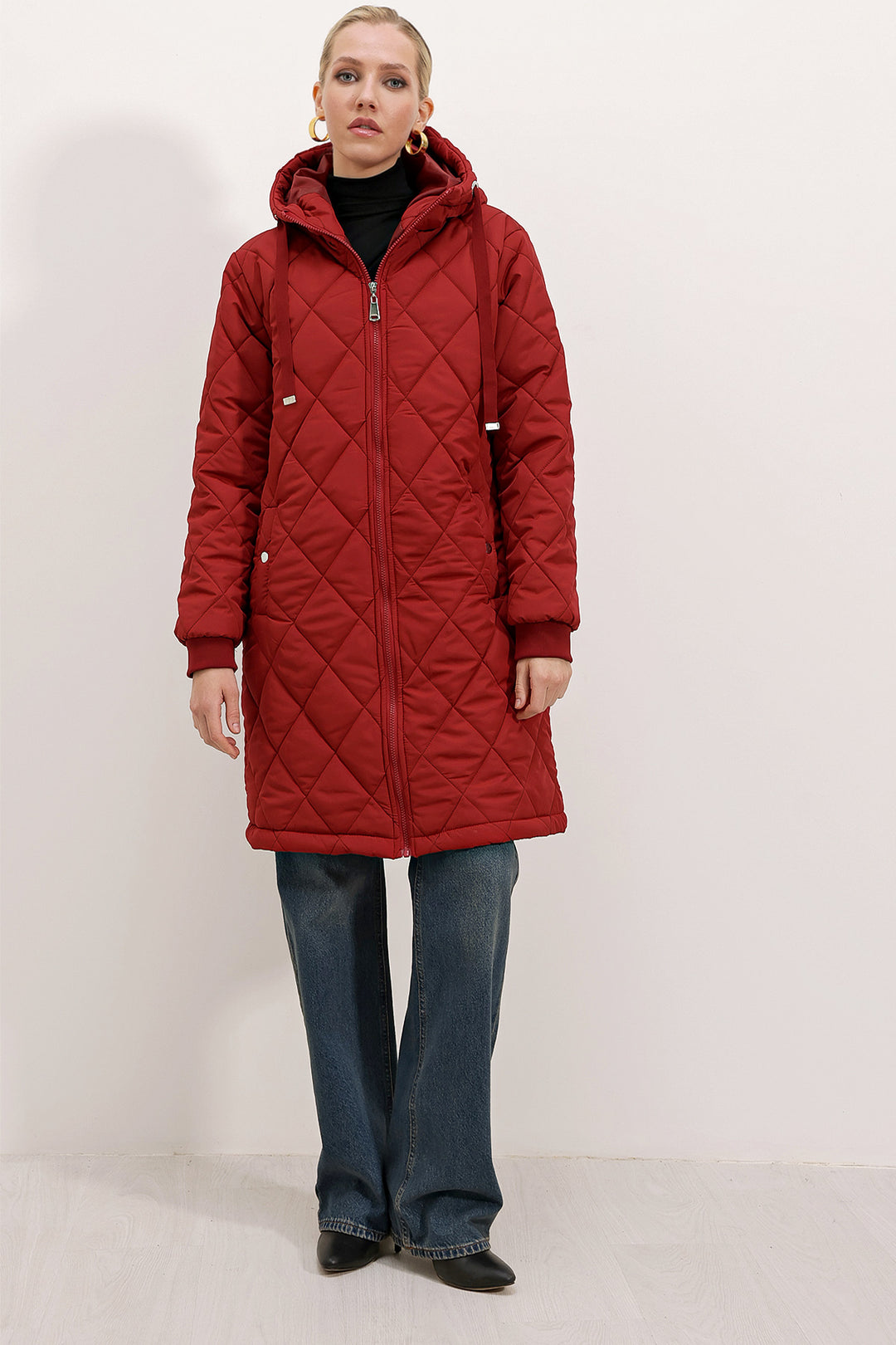 BGD Women Quilted Long Puffer Jacket - Burgundy - Avondale