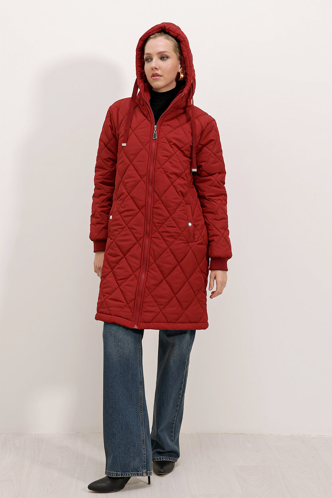 BGD Women Quilted Long Puffer Jacket - Burgundy - Avondale