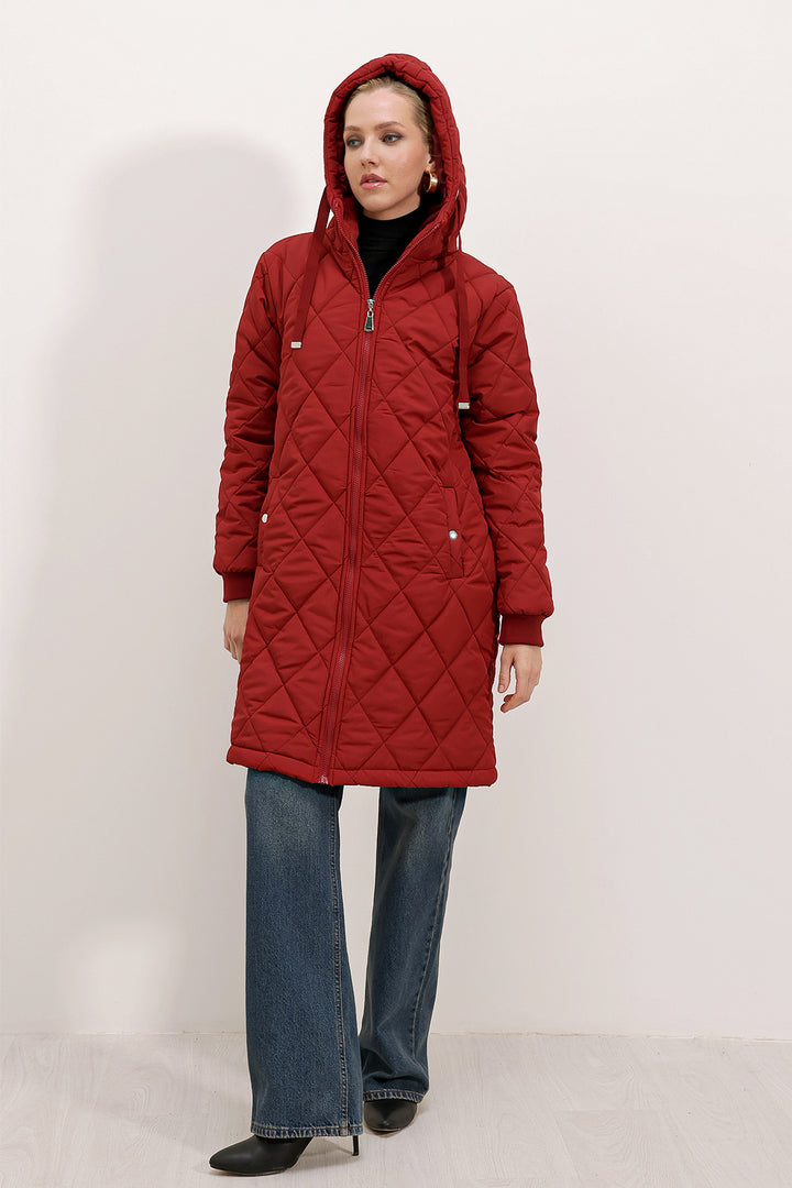 BGD Women Quilted Long Puffer Jacket - Burgundy - Avondale